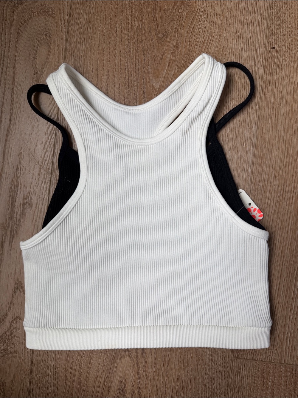 FP Movement by Free People White Ribbed Sports Bra with Black Straps